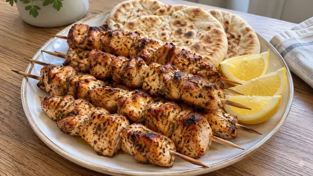 Tradičné grécke kuracie souvlaki s bylinkami a citrónom