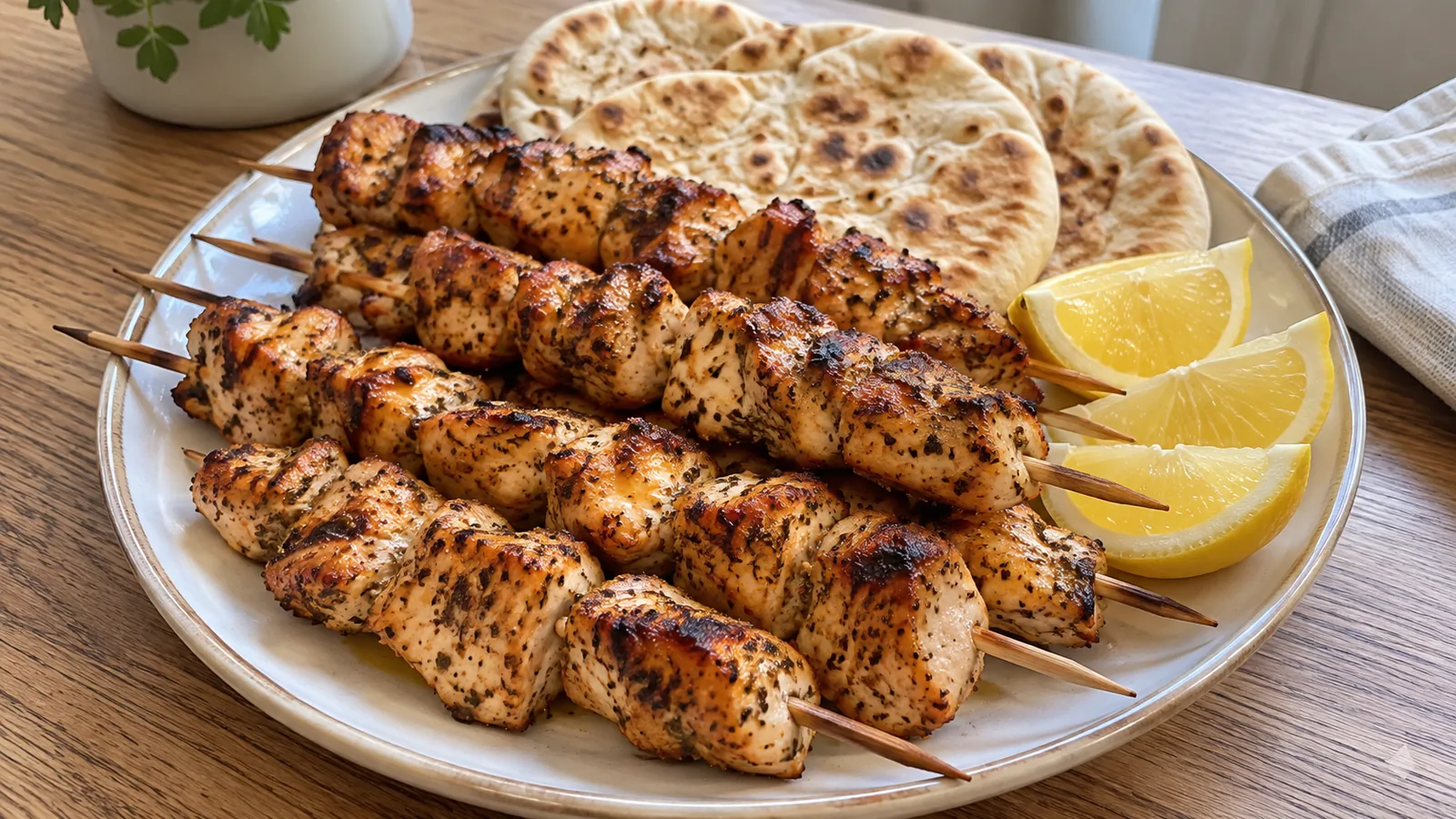 Tradičné grécke kuracie souvlaki s bylinkami a citrónom