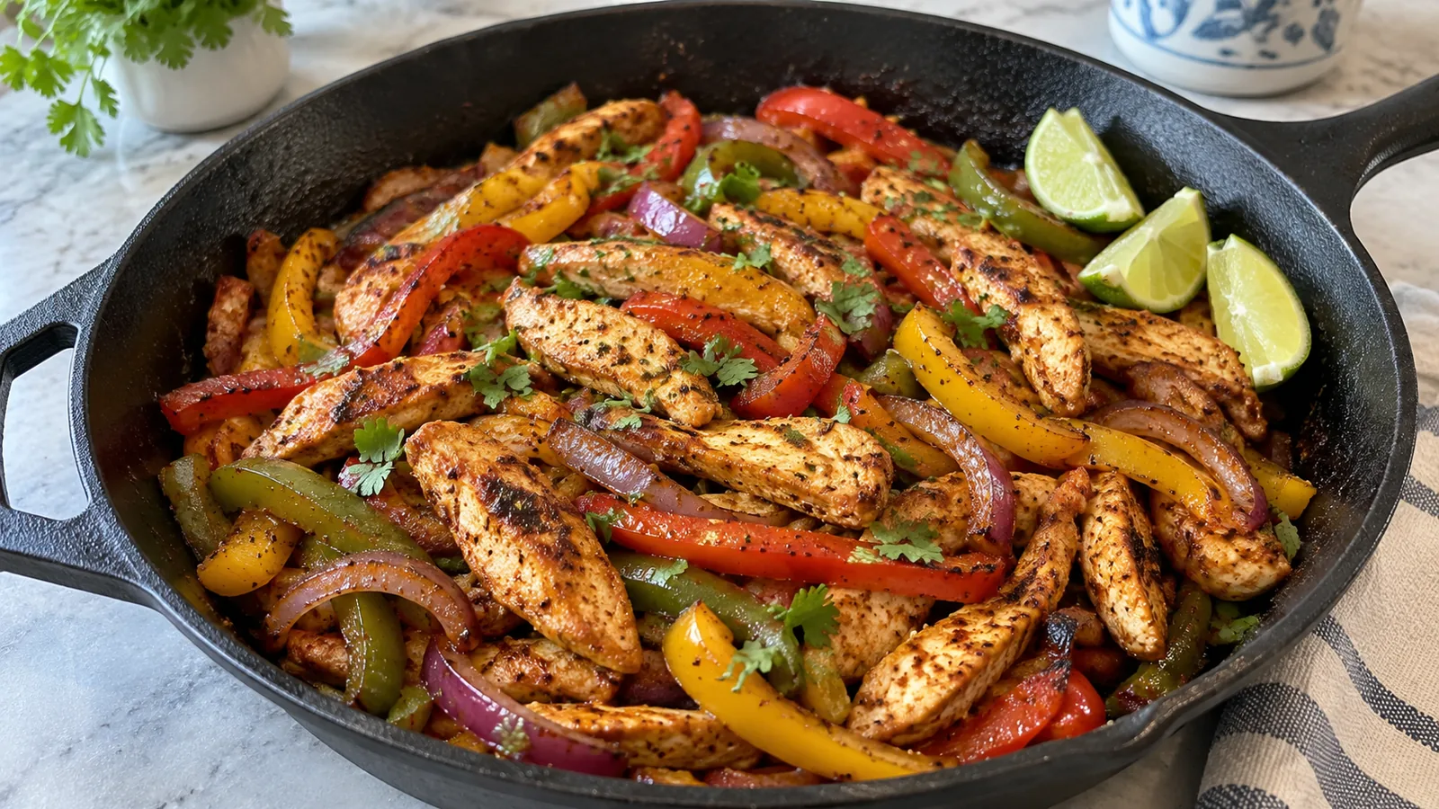 Mexické kuracie fajitas s farebnou paprikou a cibuľou