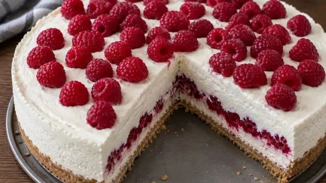 Rýchla nepečená tvarohová torta s malinami