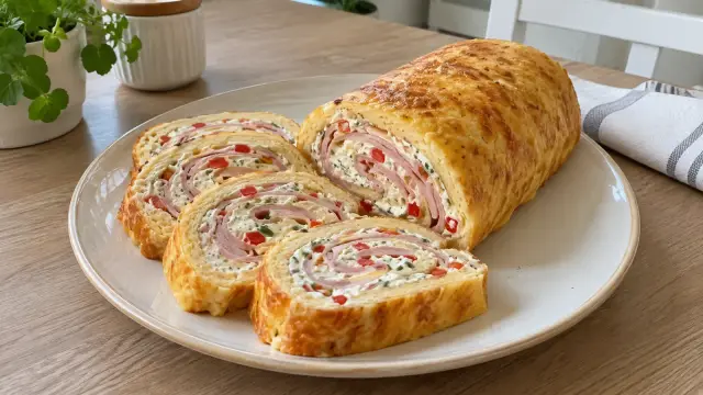 Pečená syrová roláda so šunkou a bylinkami