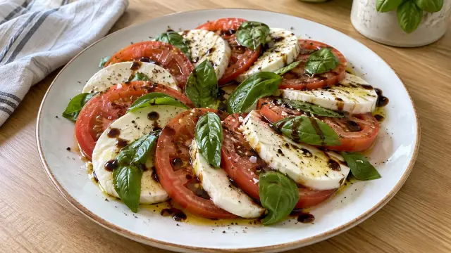 Tradičný taliansky šalát Caprese (Mozzarella s paradajkami)