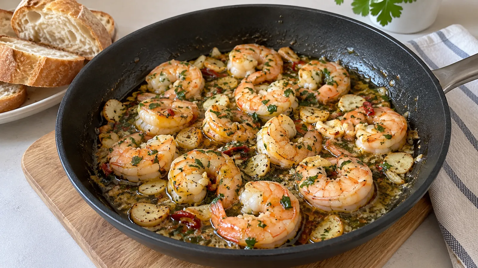 Španielske krevety na cesnaku a bielom víne (Gambas al Ajillo)