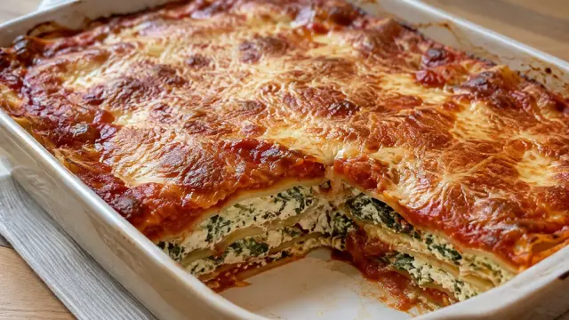 Špenátové lasagne s ricottou a parmezánom