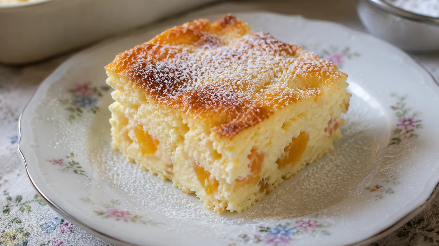 Šťavnatý tvarohový nákyp s broskyňami