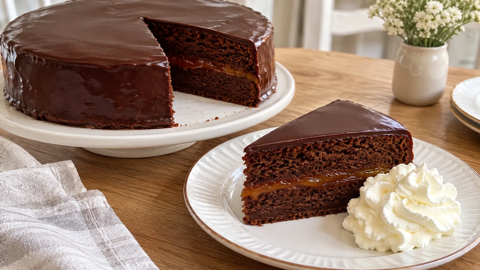 Tradičná viedenská Sacherova torta s marhuľovým džemom