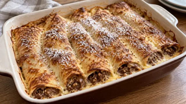 Zapekané palacinky plnené čokoládou a orechmi