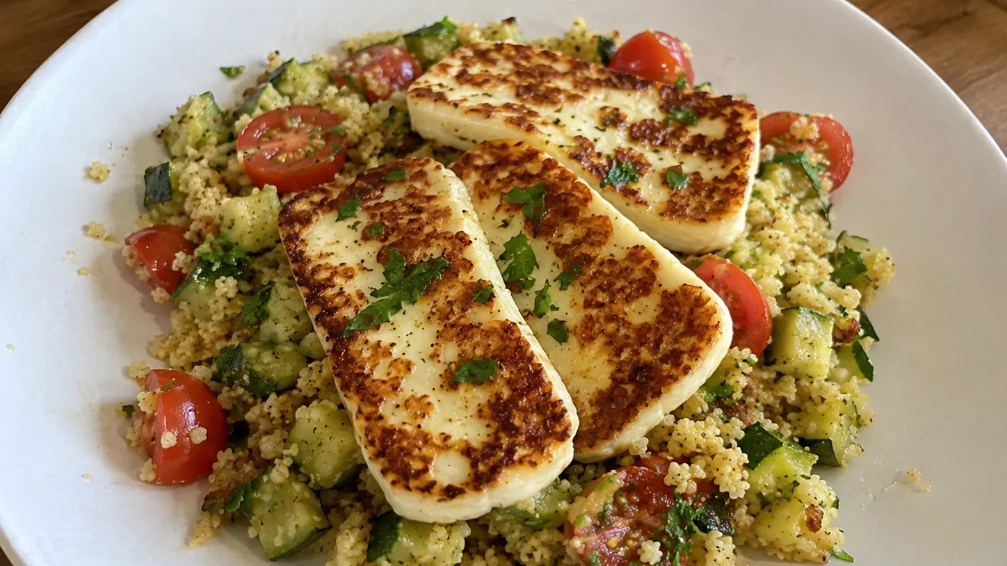 Rýchly zeleninový kuskus s grilovaným syrom Halloumi