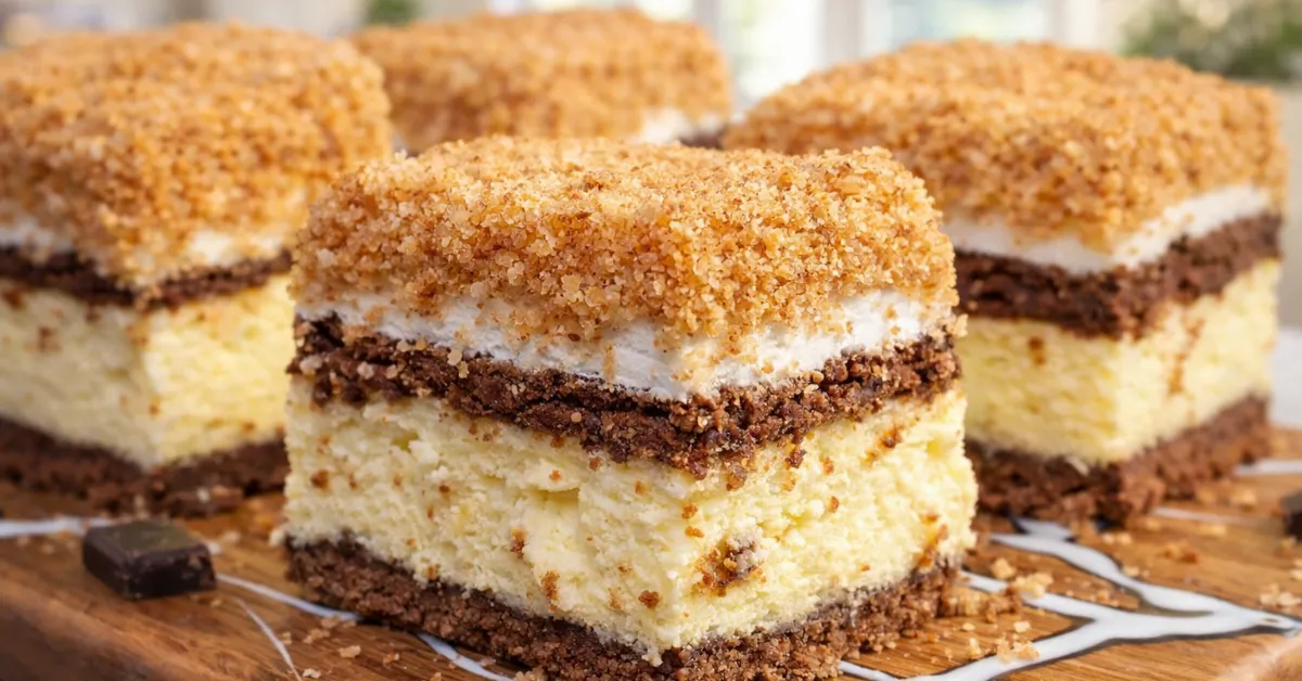 Strúhaný kakaový koláč s tvarohom a kokosom