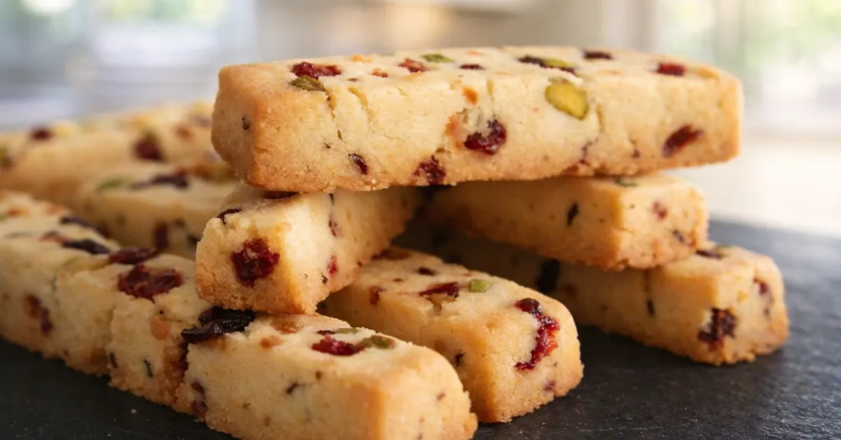 Krehké maslové sušienky s pistáciami a brusnicami